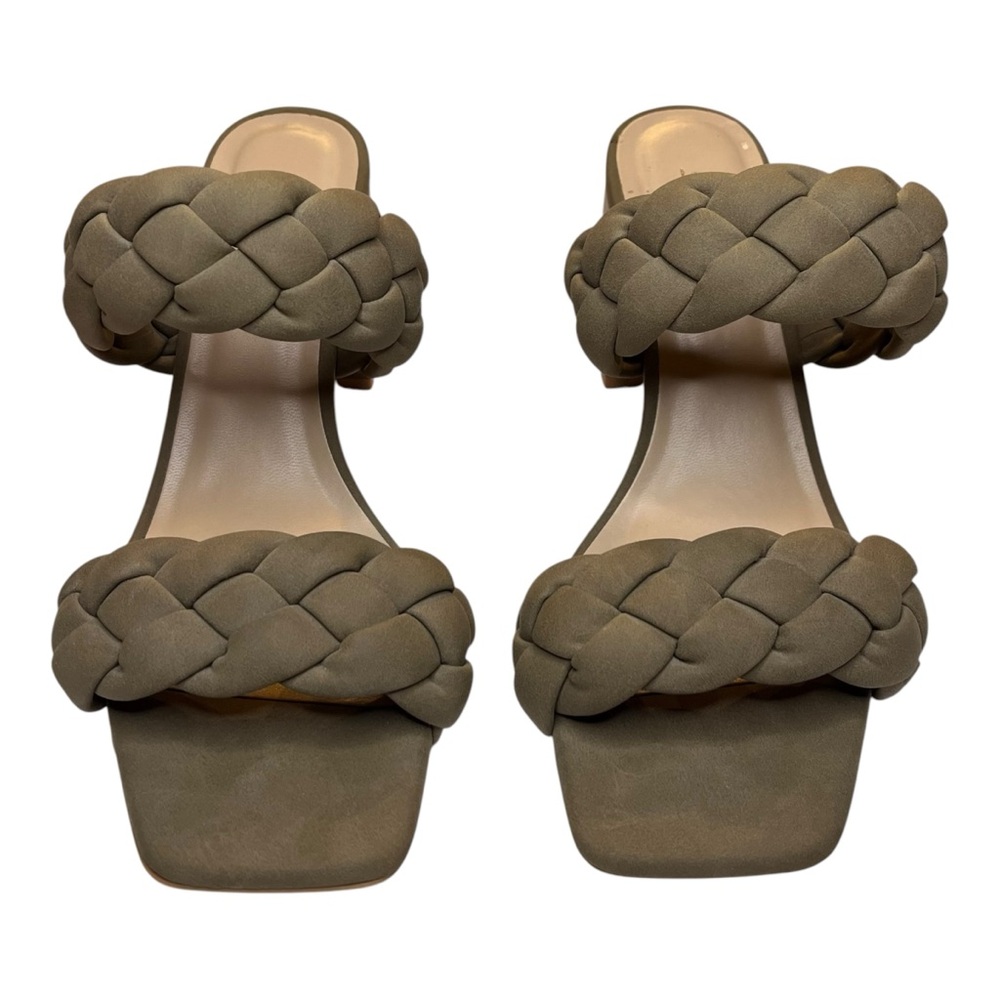 Soda Faux Suede Braided Straps Block Heel Slip-On Olive Green Sandals Women’s 7